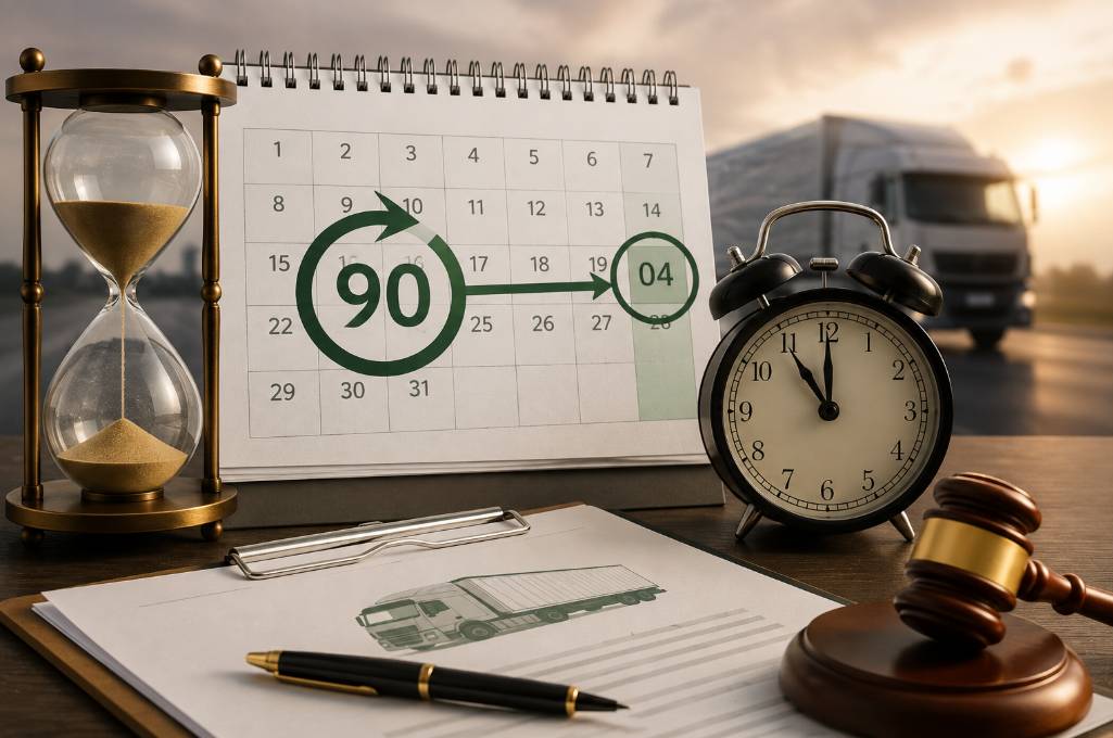 prazo de 90 dias para adequação dos contratos de transporte à Lei nº 15.485/2026, vencimento em 4 de novembro de 2026